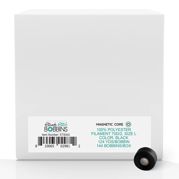 Steady Stitch Style L Magnetic Core Polyester Prewound Bobbins - Black 144 Pack