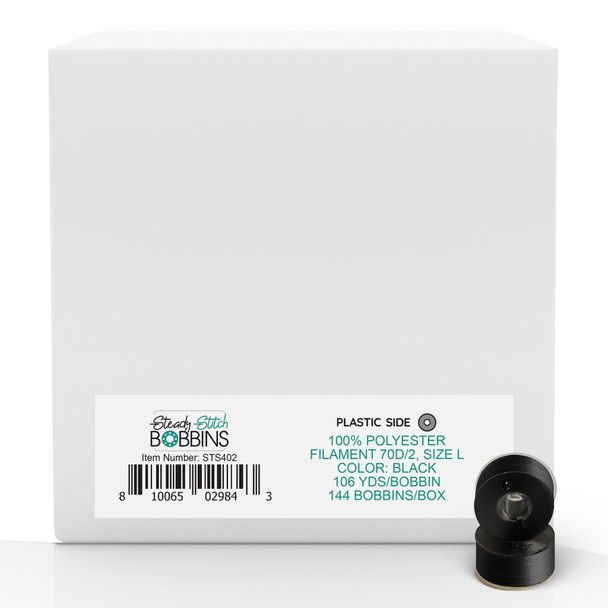 Steady Stitch Style L Plastic Sides Polyester Prewound Bobbins - Black 144 Pack