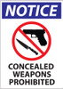 Notice, Concealed Weapons Prohibited