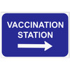 Vaccination Station Parking Sign, Blue with right arrow