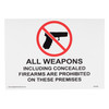Front Facing View of All Weapons Including Concealed Firearms Are Prohibited On These Premises Sign