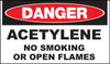 Danger Acetylene No Smoking or Open Flames Sign