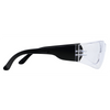 Clear frameless safety glasses with black temple, right side view