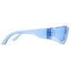 Blue frameless safety glasses with blue temple, right side view