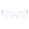Clear frameless safety glasses with integrated nose piece, front view