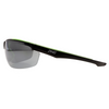Tinted safety eyewear with black frame, angled view