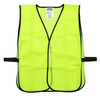 Front view of lime green non-ANSI mesh safety vest with black trim, hook and loop front closure, and elastic side straps