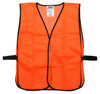 Front view of orange non-ANSI mesh safety vest with black trim, hook and loop front closure, and elastic side straps