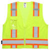 Z-Force lime high-visibility surveyor vest front view with zipper closure, badge holder, mic tabs, and multiple pockets