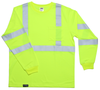 ANSI long sleeve high visibility shirt front view in lime with chest pocket and silver reflective striping