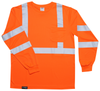 ANSI long sleeve high visibility shirt front view in orange with chest pocket and silver reflective striping