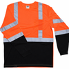 Front view of orange long sleeve high-visibility safety shirt with chest pocket, black lower panel, and silver reflective striping