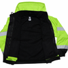 Safety lime high-visibility jacket opened to show removable black fleece liner inside