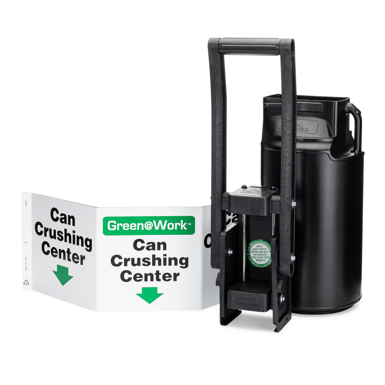 Can Crusher Kit with Collection Barrel and Sign Zing Green