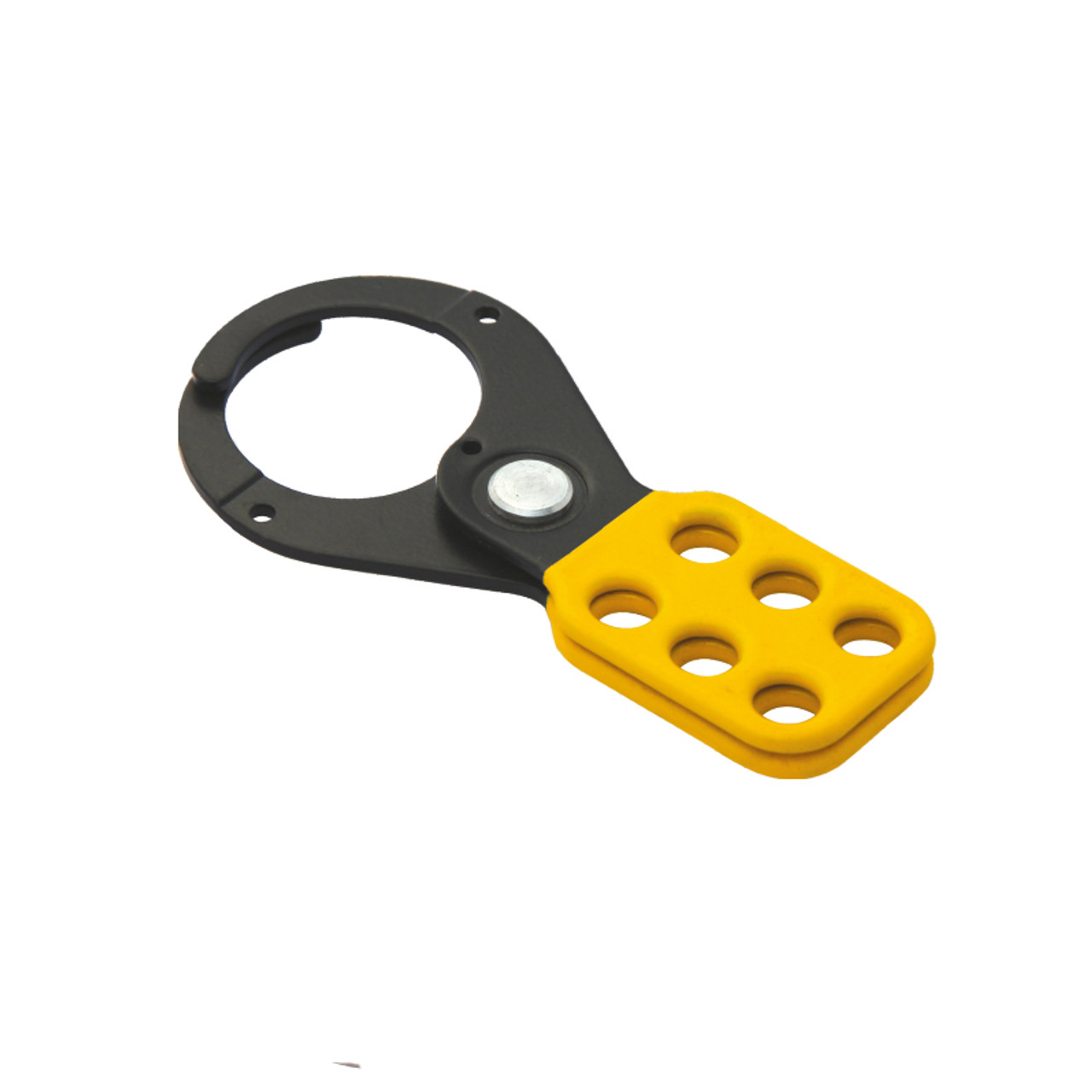 Coated Hasp, Steel,Black/Yellow, 1.5 in.,6-Hole, No Tabs