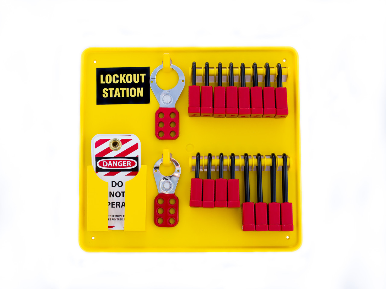 Mini Lockout Station, Yellow Plastic, 16 Locks, Hasps, and Tags