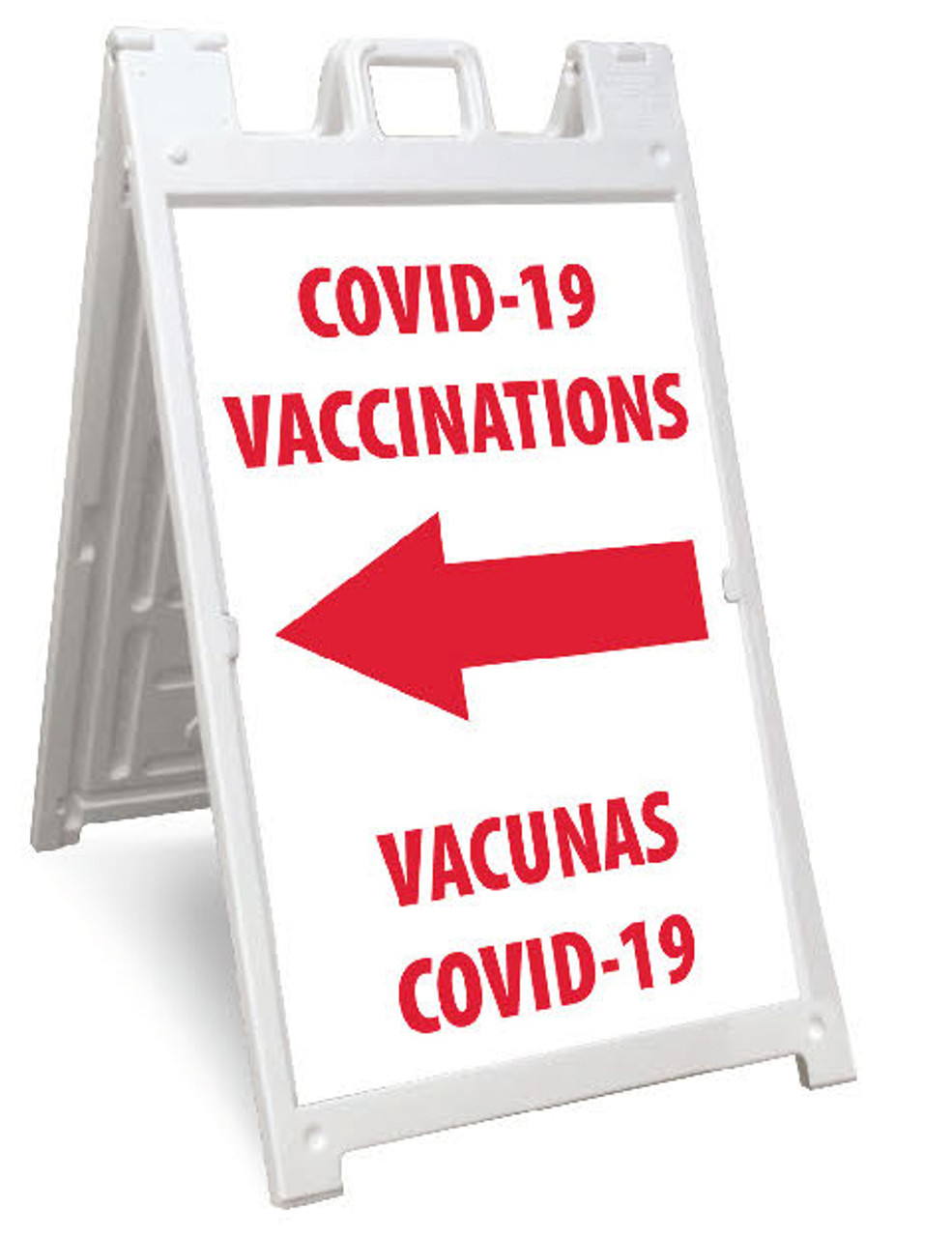 COVID-19 Vaccination Safety Sign, Left Arrow, with A-frame Stand