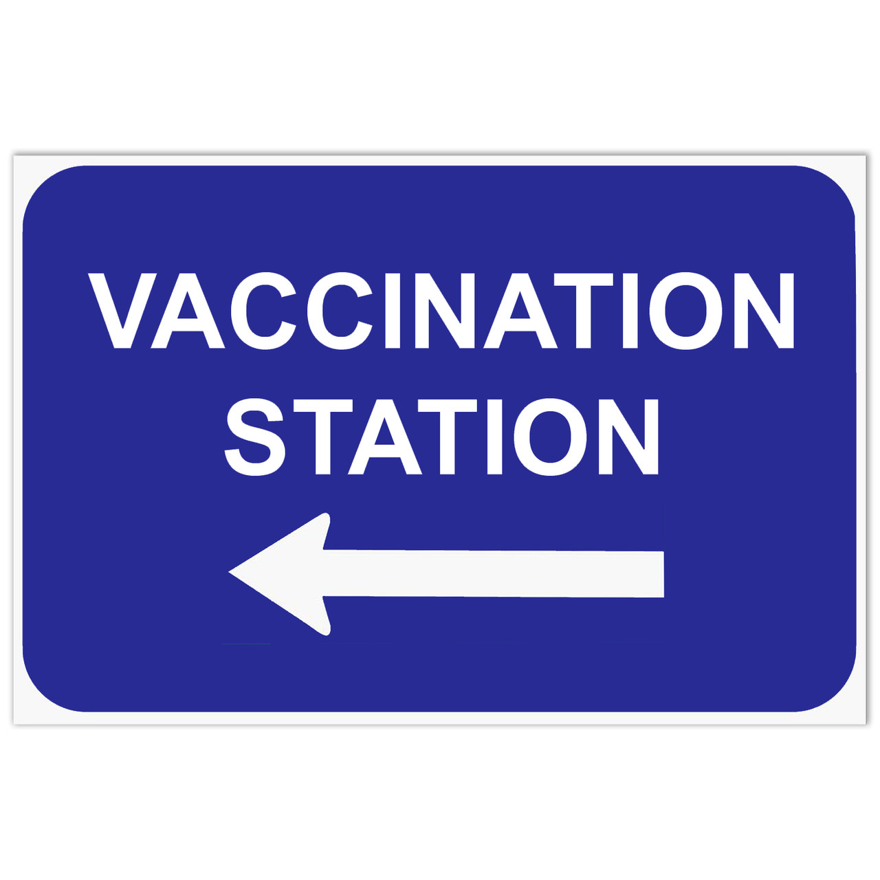 Vaccination Station Sign, blue with left arrow