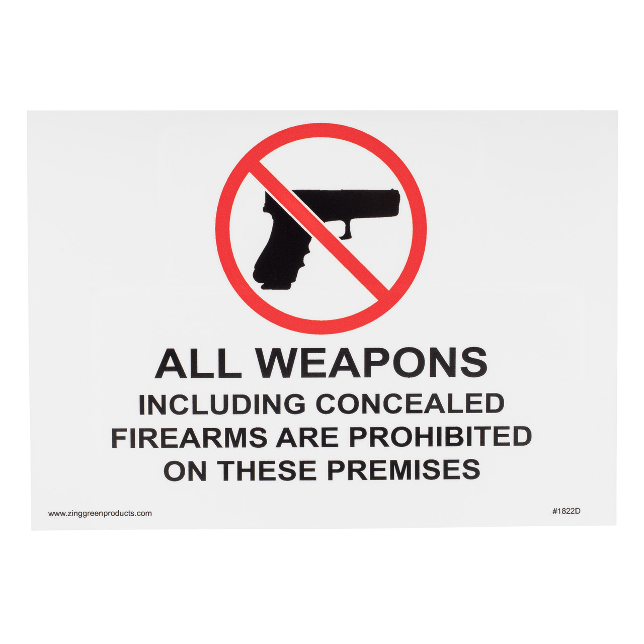 Safety Sign, All Weapons Prohibited on Premises, 5" x 5" Face Adhesive Decal, 2/pack