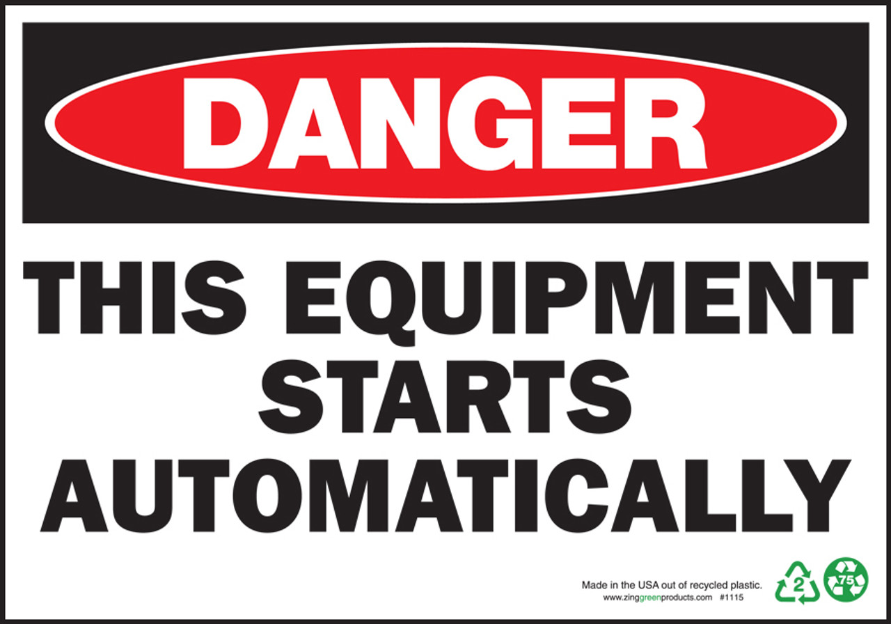 Danger Sign, This Equipment Starts Automatically, Adhesive