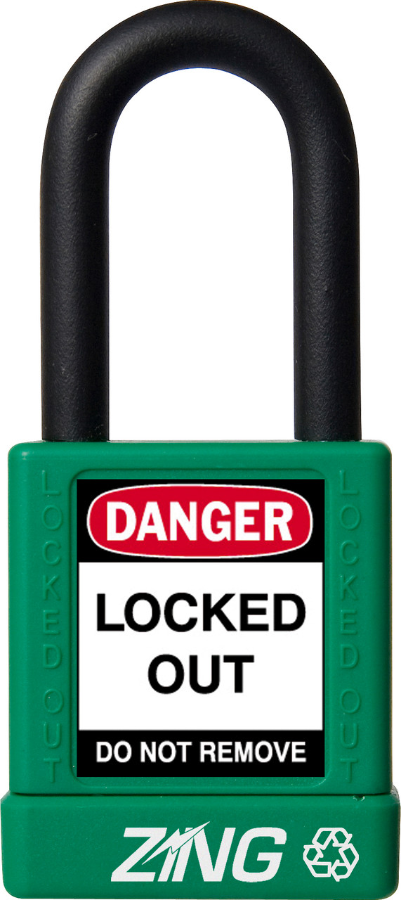 Recyclockout Safety Padlock, 1.5" Shackle, Keyed Different, Green