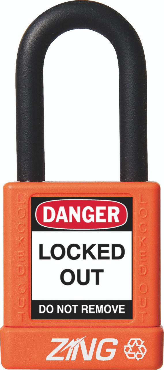 Recyclockout Safety Padlock, 1.5" Shackle, Keyed Different, Orange