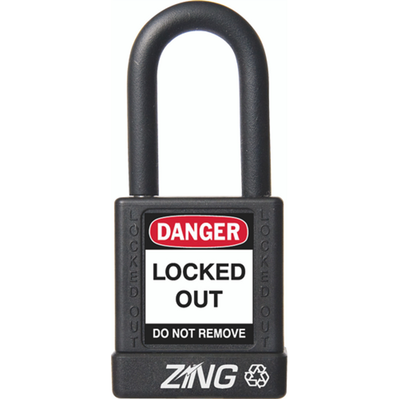 Recyclockout Safety Padlock, 1.5" Shackle, Keyed Different, Black