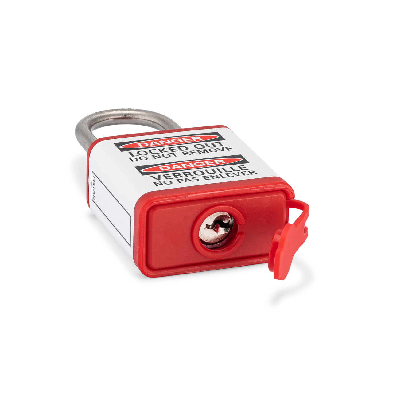 800 Series Extreme Environment Padlock, 1.5" Shackle, Keyed Different, Red - shown with key hole cover open