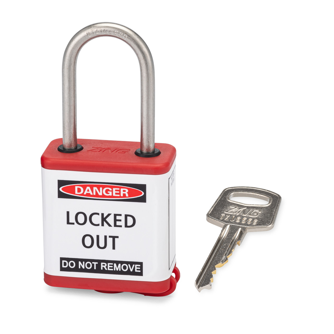 800 Series Extreme Environment Padlock, 1.5" Shackle, Keyed Different, Red - shown with key