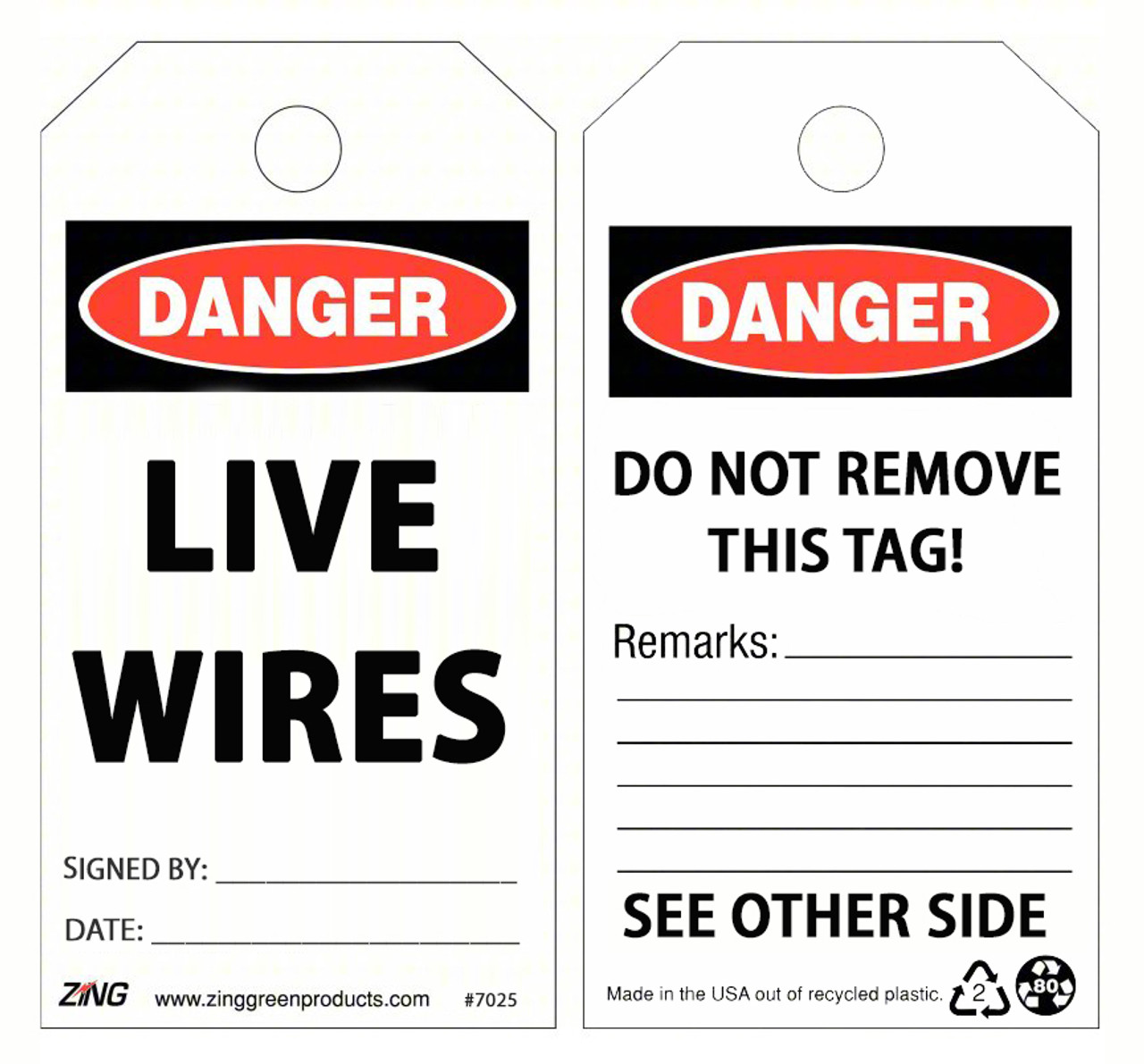 Danger Live Wires Safety Tags, 10/pk