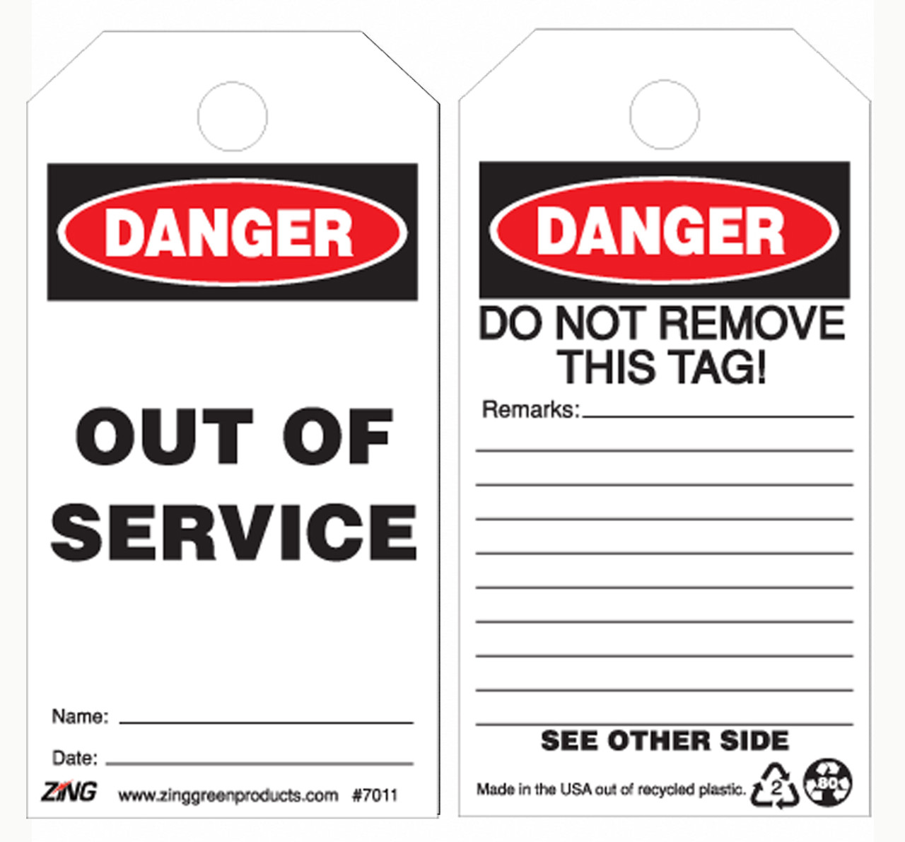 Eco Safety Tag, DANGER Out of Service, 5.75Hx3W, 10 Pack