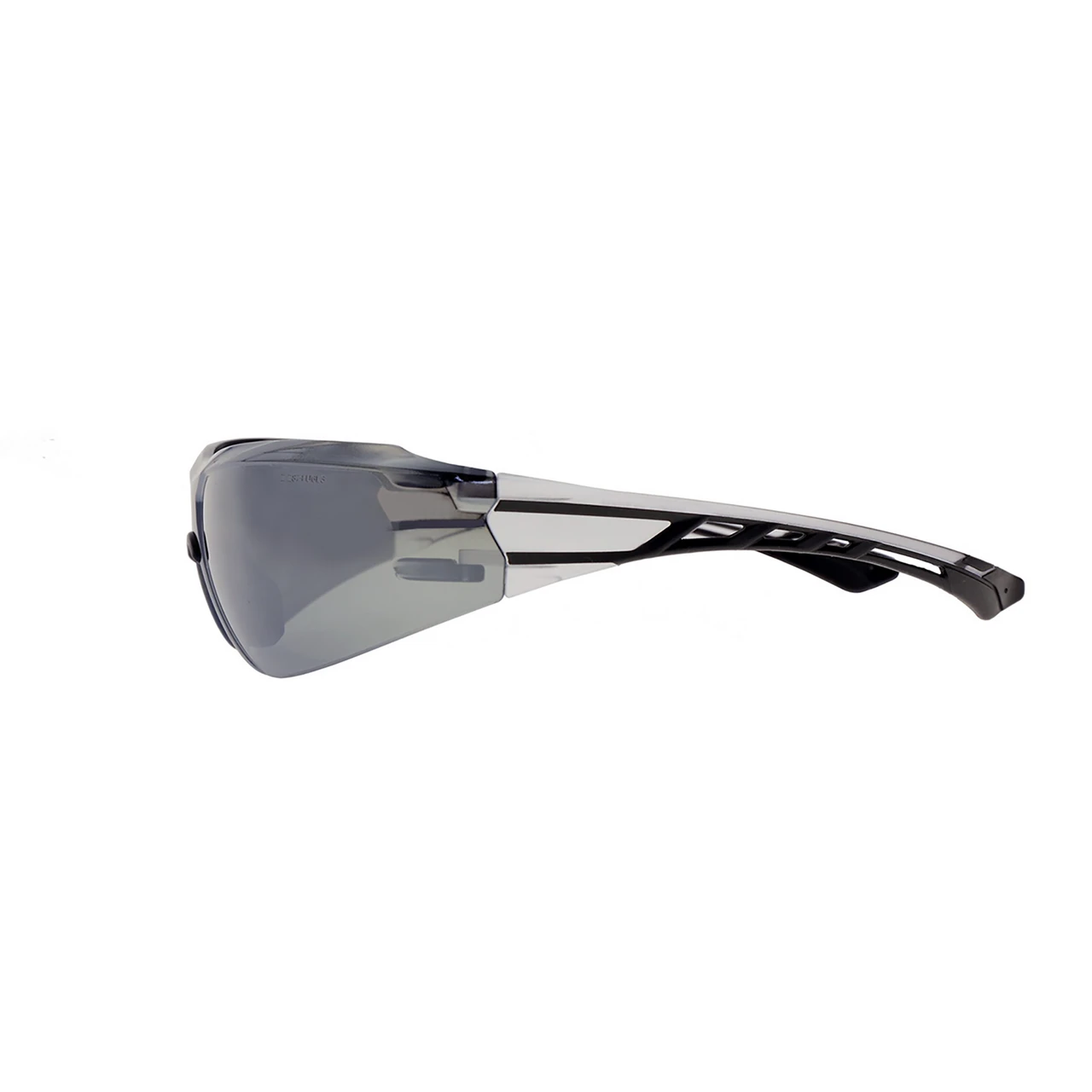 Gray lens safety glasses with black temples, right side view