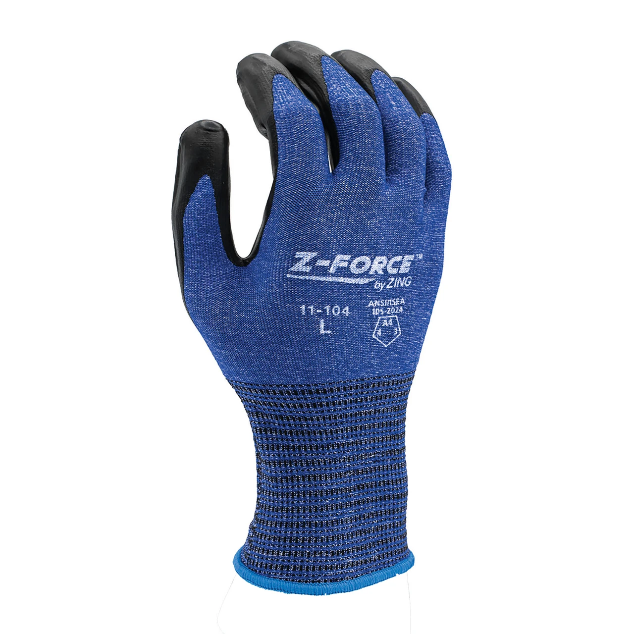 Z-Force Cut-Resistant Glove, 18 Gauge ANSI A4 Royal Blue Biobased fiber/HPPE shell, Bio-based PPU Palm coating, Touchscreen 11-104 