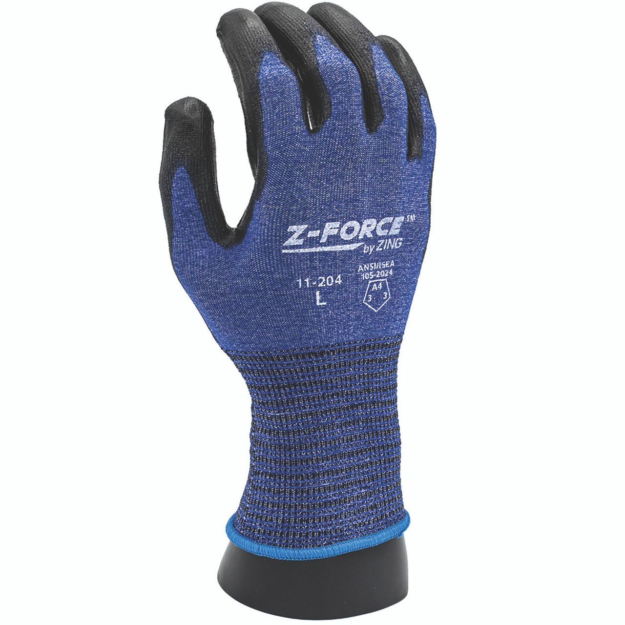 11-204 Z-Force Cut Glove, 18 Gauge ANSI A4 Royal Blue Biobased fiber/HPPE shell, Nitrile palm coating, Touchscreen