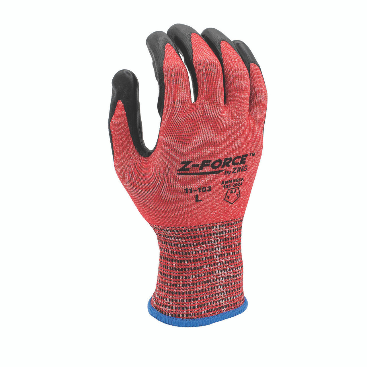 11-103 Z-Force Cut Glove, 18 Gauge ANSI A3 Red Bio-based fiber/HPPE shell, Bio-based PPU palm coated, Touchscreen