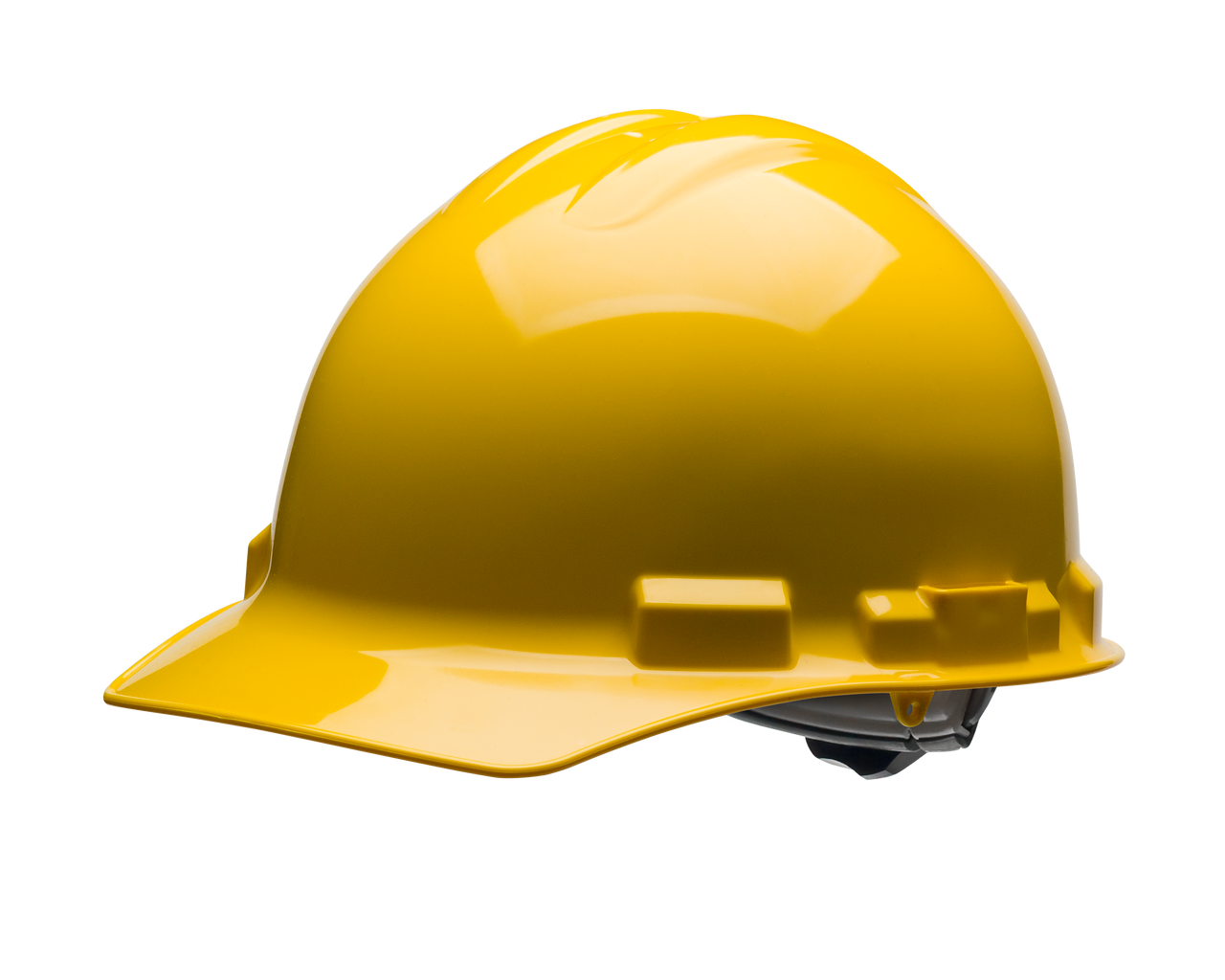 High-visibility yellow hard hat with durable shell and adjustable suspension for all-day comfort. Designed for reliable protection on construction sites, warehouses, and industrial job environments.