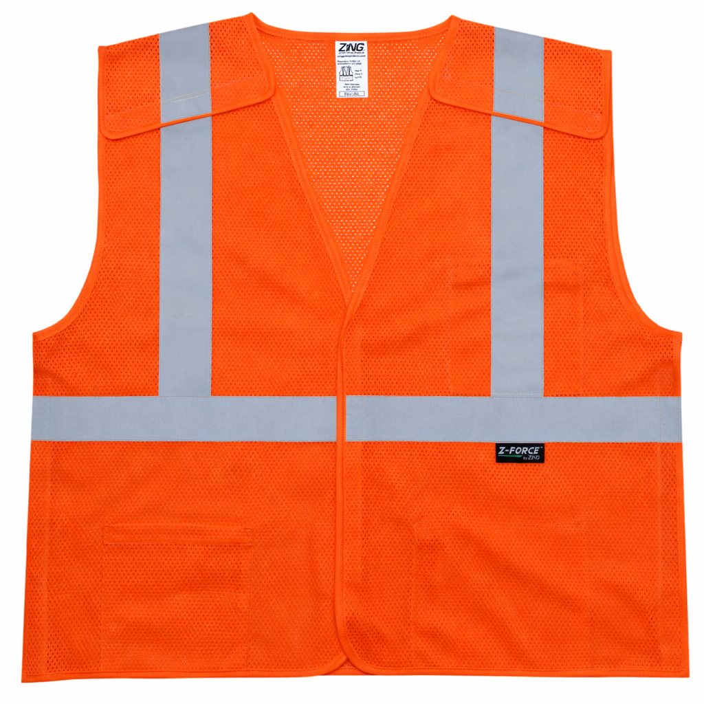 Z-Force V-220 orange high visibility breakaway mesh safety vest front view with hook and loop closure
