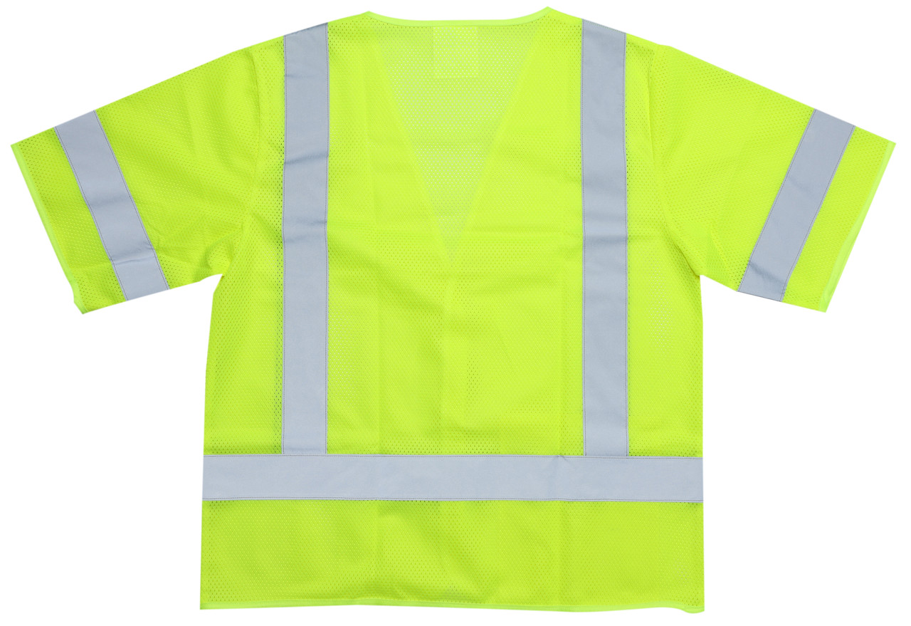 Zing Green high visibility lime mesh safety vest back view with reflective striping