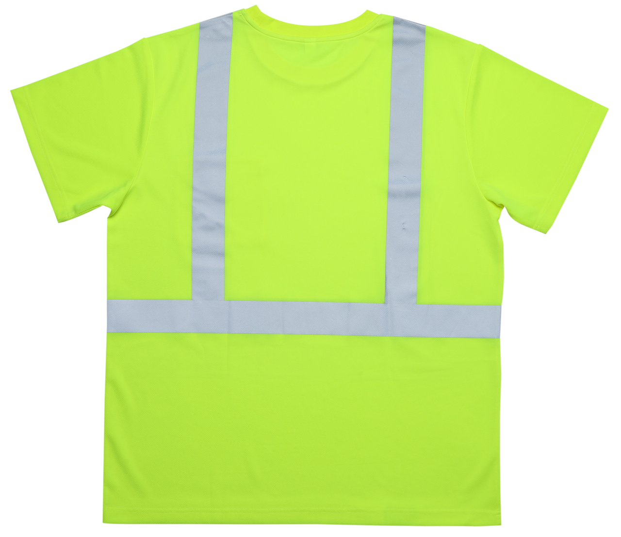 High visibility lime short sleeve safety shirt with silver reflective striping back view