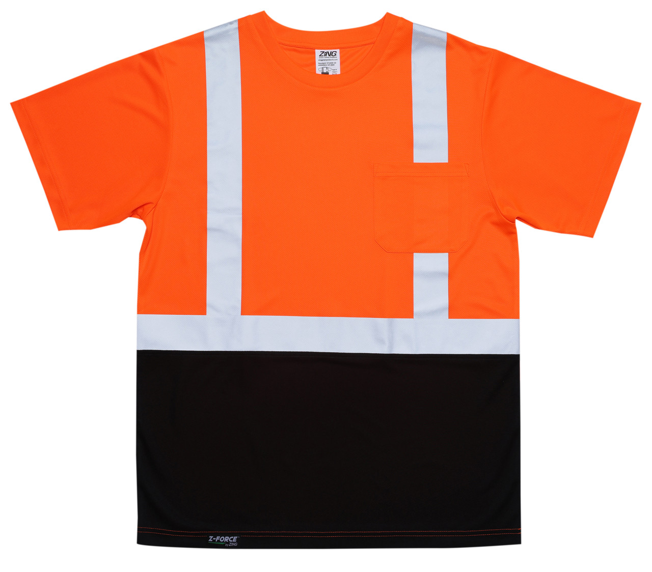 High visibility orange safety shirt back view with 2 inch reflective striping
