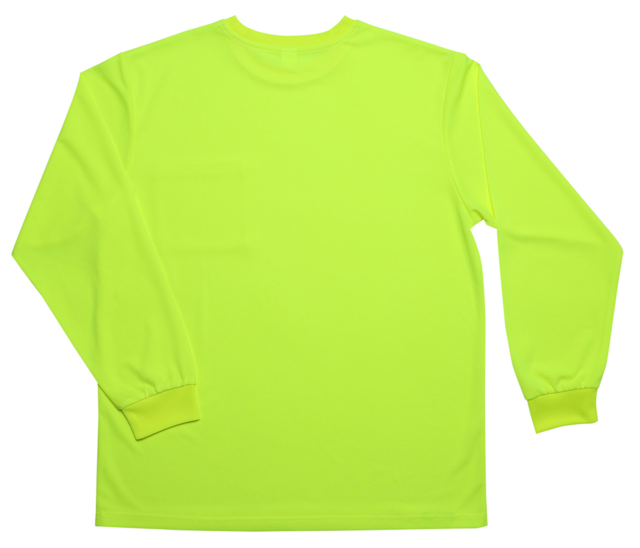 High visibility lime long sleeve shirt back view made from recycled bird's-eye mesh