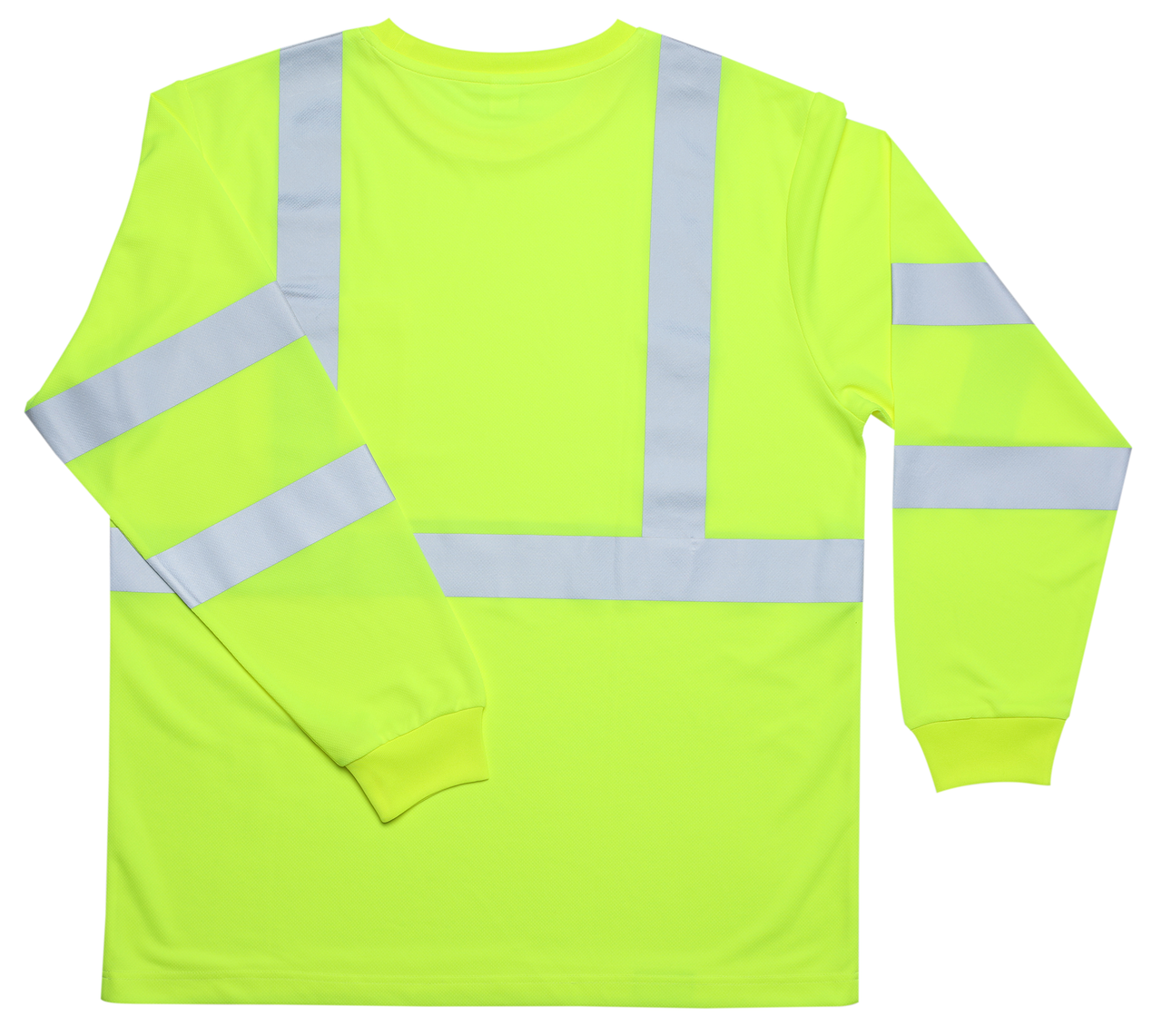 ANSI long sleeve high visibility shirt back view in lime with silver reflective striping