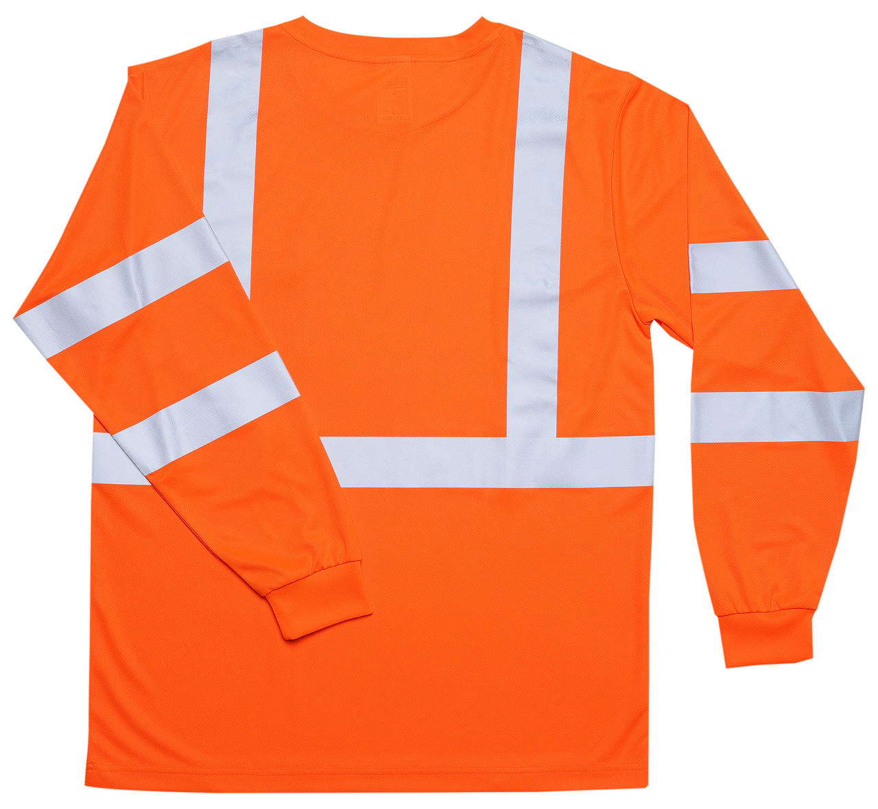 ANSI long sleeve high visibility shirt back view in orange with silver reflective striping