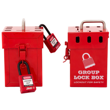 Mini Group Lockout Box, Steel, Red - Lockout Tagout - ZING Green