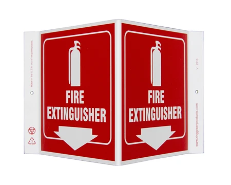 ZING Eco Safety V Sign, Fire Extinguisher, 7Hx12Wx5D, Recycled Plastic