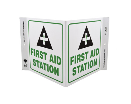ZING Eco Safety V Sign, First Aid Station, 7Hx12Wx5D, Recycled Plastic