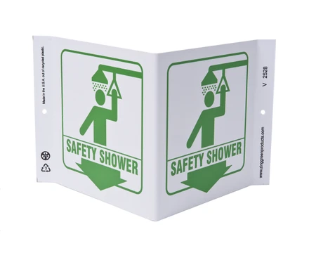 ZING Eco Safety V Sign, Safety Shower, 7Hx12Wx5D, Recycled Plastic