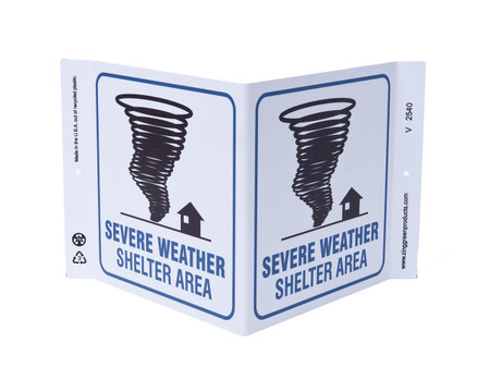 ZING Eco Safety V Sign, Severe Weather Shelter, 7Hx12Wx5D, Recycled Plastic