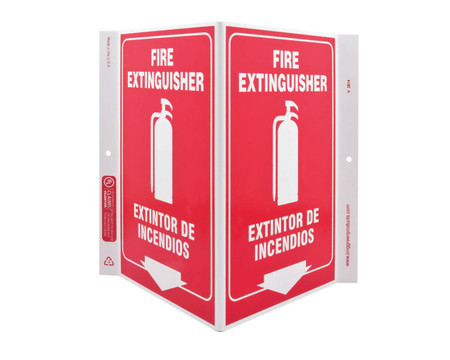 ZING Eco Safety V Sign, Fire Extinguisher (English/Spanish), 11Hx7Wx5D, Recycled Plastic
