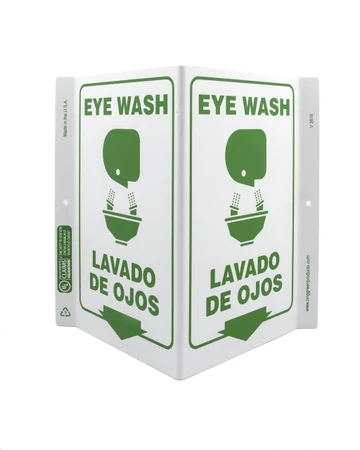 ZING Eco Safety V Sign, Eye Wash (English/Spanish), 11Hx7Wx5D, Recycled Plastic